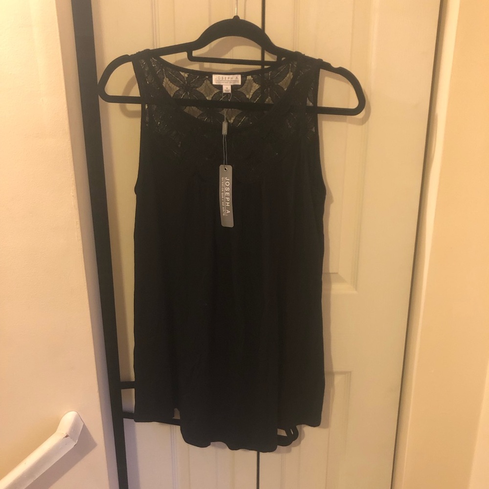NWT Joseph A Black Embroidered Sleeveless Blouse M